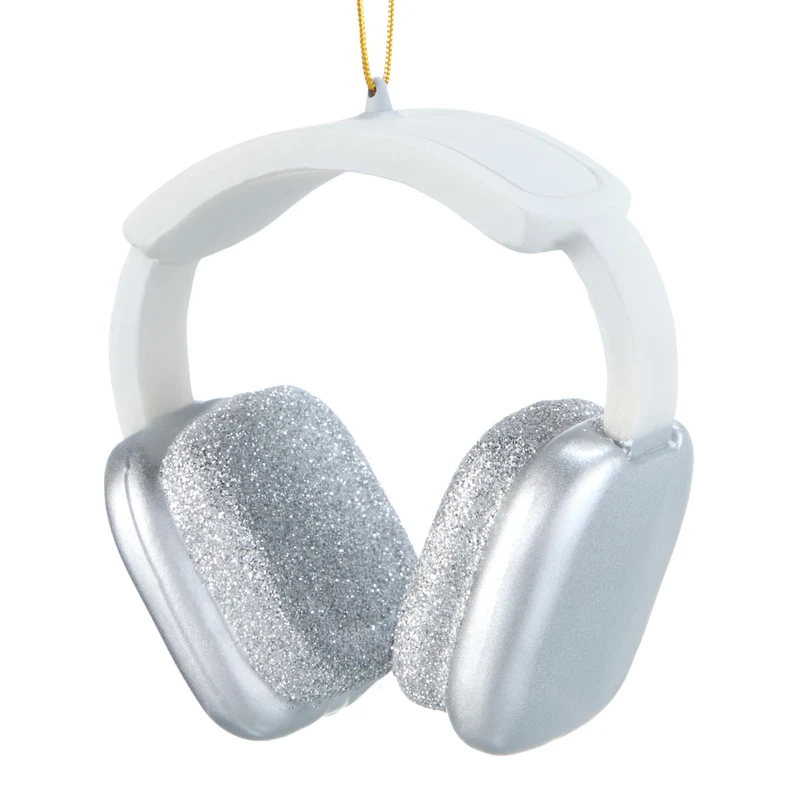 Mini Christmas Silver White Headphone Glass Ornament