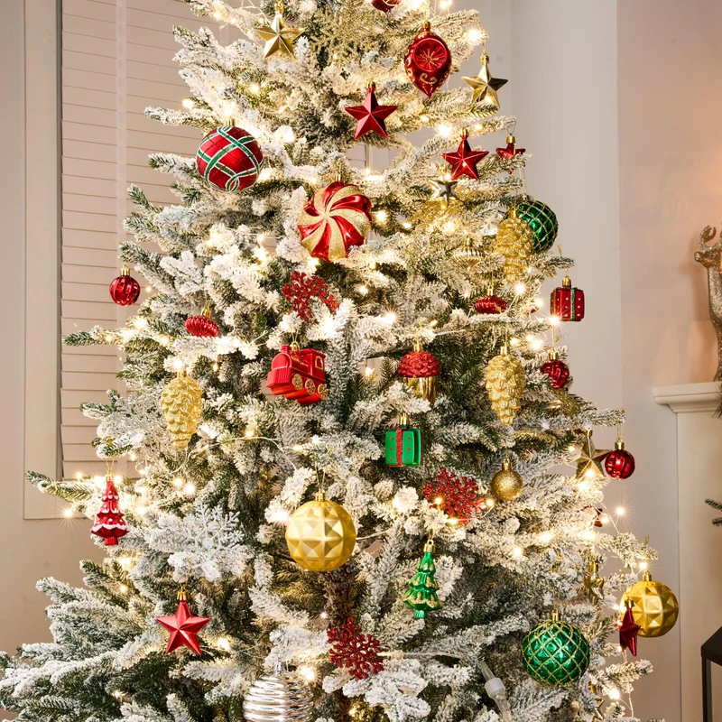 82 Pcs Assorted Christmas Ornaments Ball Set, 3.15'' Red Gold Green Deluxe