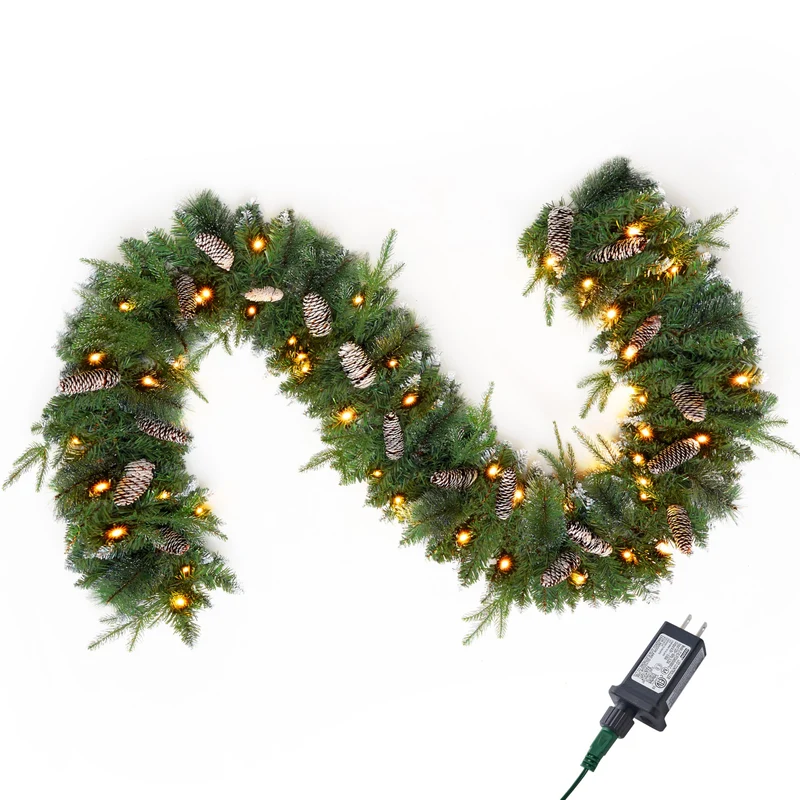 9FT Christmas Flocked Garland with Pine