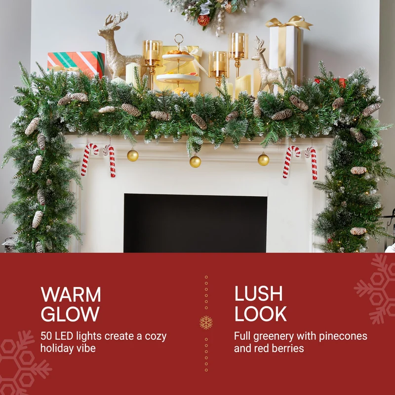 9FT Christmas Flocked Garland with Pine
