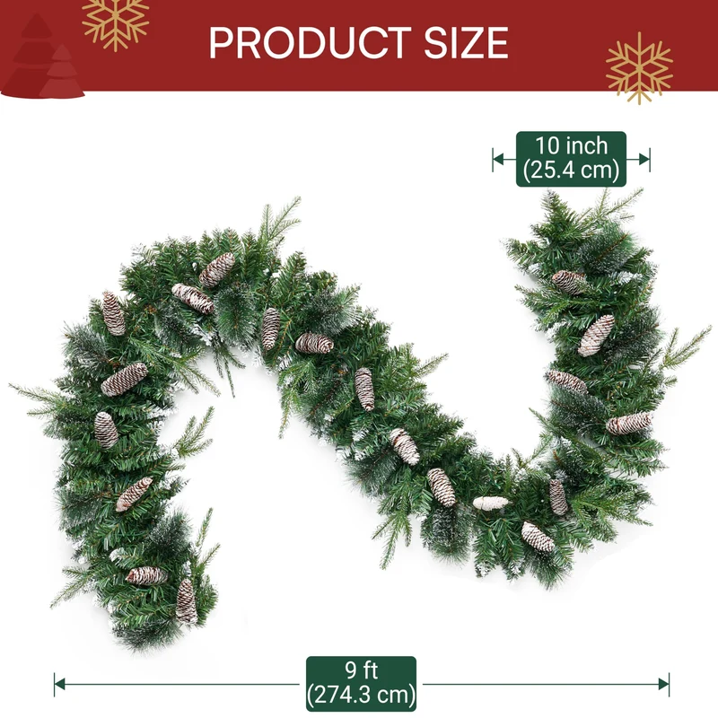 9FT Christmas Flocked Garland with Pine