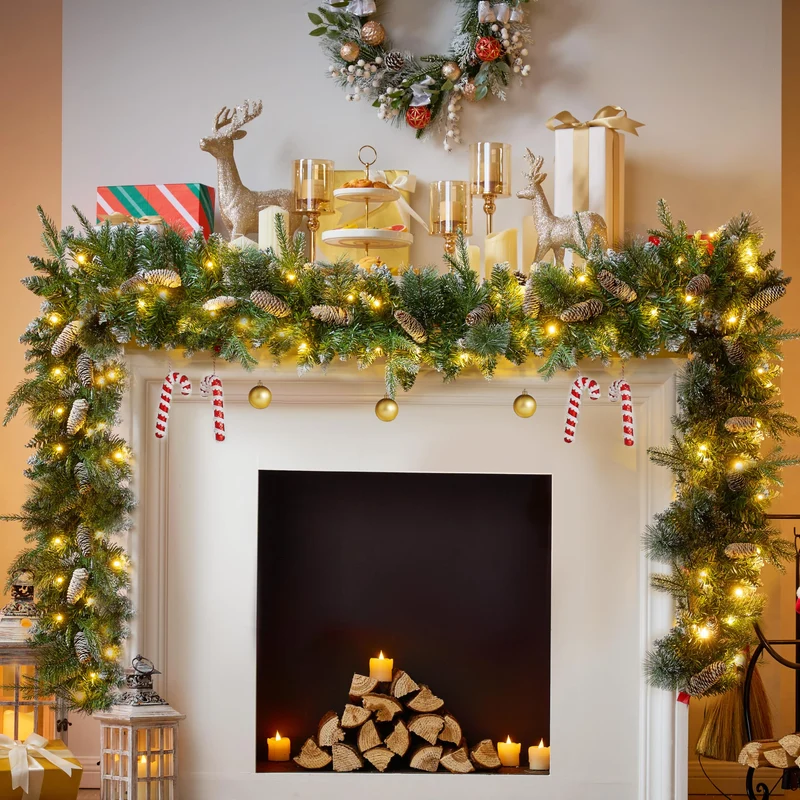 9FT Christmas Flocked Garland with Pine