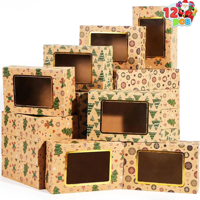 12 PCS Foiled Christmas Cookie Boxes for Gift Giving