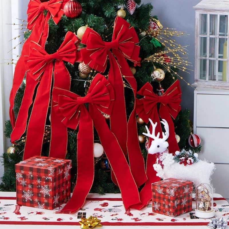 9PCS Big Red Velvet Christmas Bows