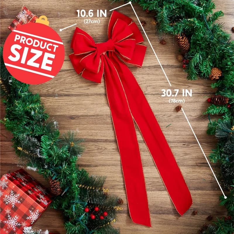 9PCS Big Red Velvet Christmas Bows
