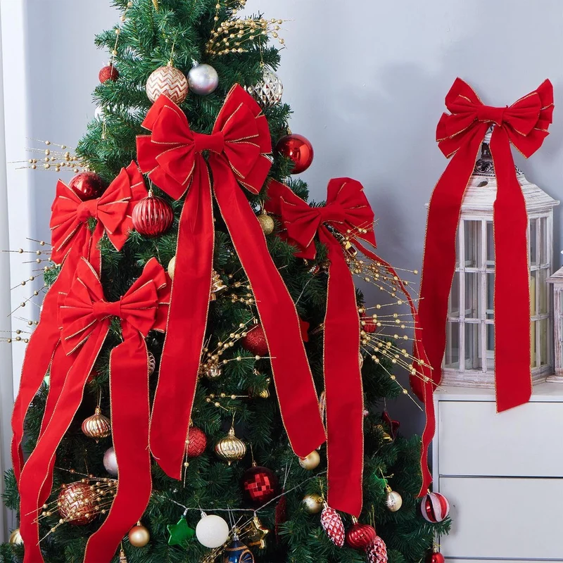 9PCS Big Red Velvet Christmas Bows