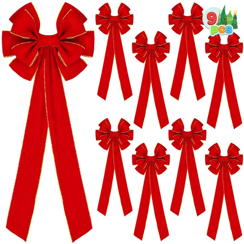 9PCS Big Red Velvet Christmas Bows