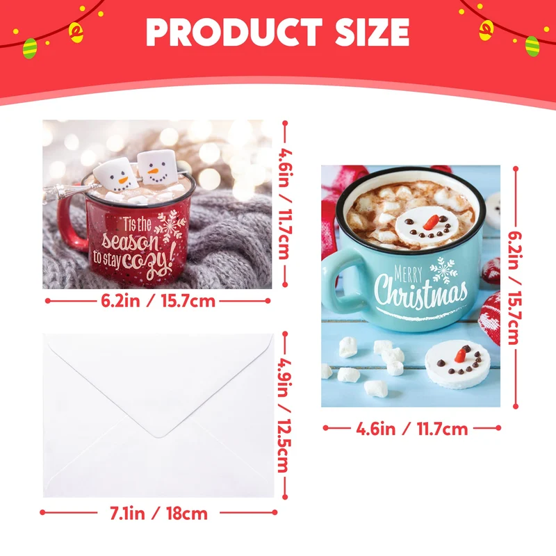12 PCS Christmas Greeting Cards with Envelopes