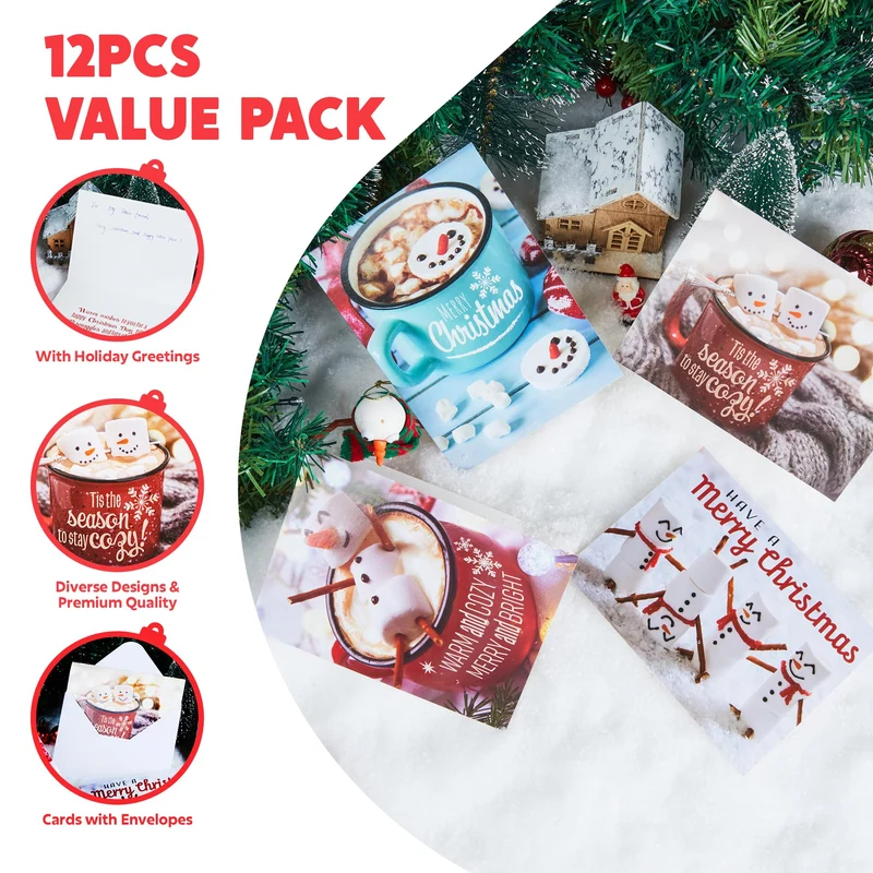 12 PCS Christmas Greeting Cards with Envelopes