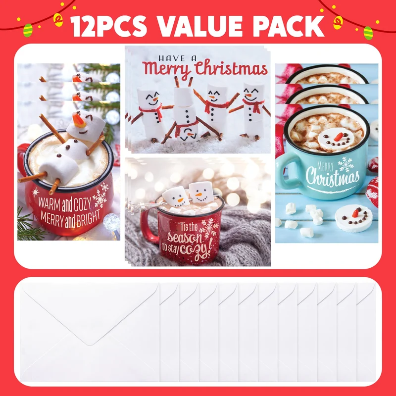 12 PCS Christmas Greeting Cards with Envelopes