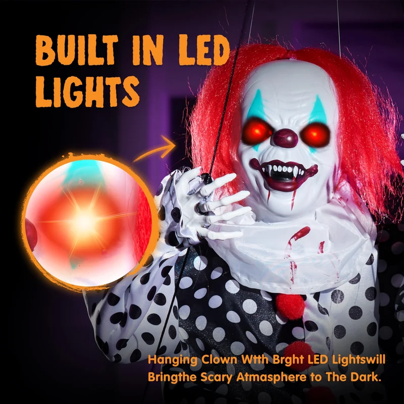 Halloween Hanging Swinging Animatronic Clown