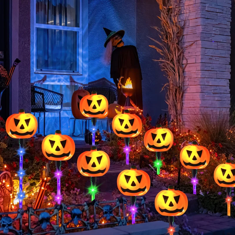 10Pcs Halloween Solar Pumpkin Pathway Lights Decorations