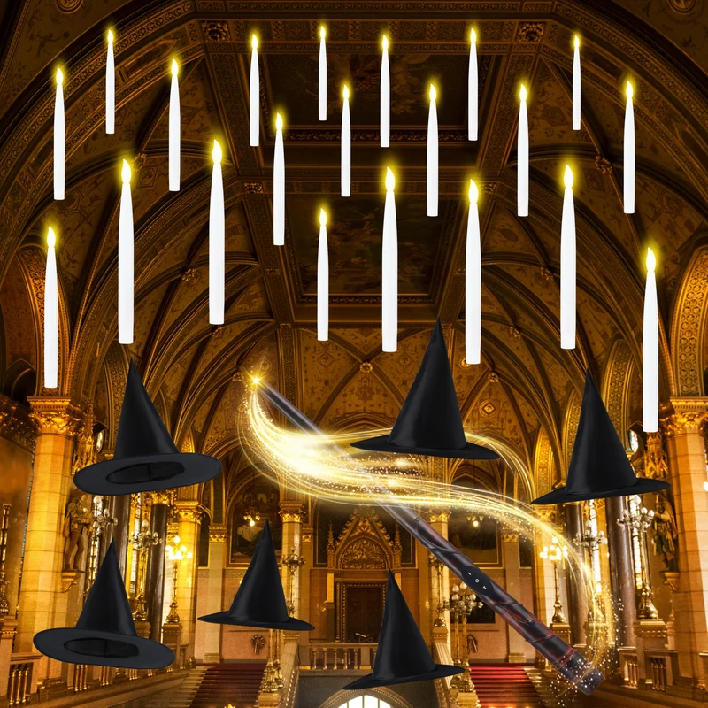 20Pcs Halloween Floating Candles and Witch Hat