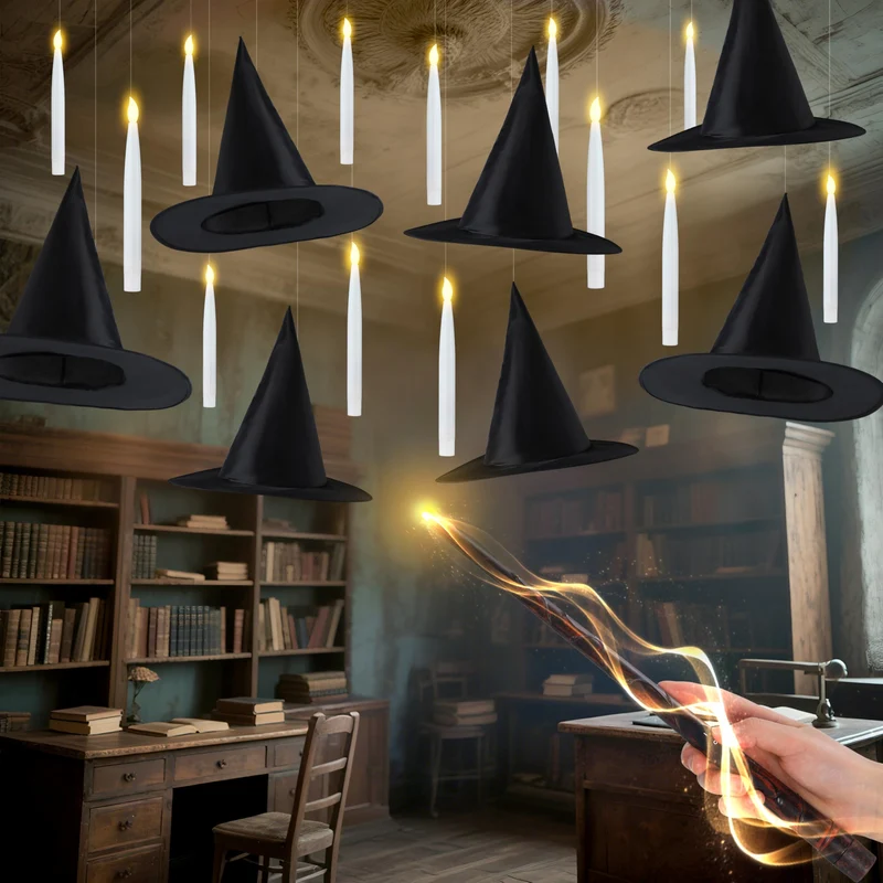 20Pcs Halloween Floating Candles and Witch Hat