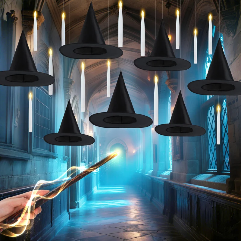 20Pcs Halloween Floating Candles and Witch Hat