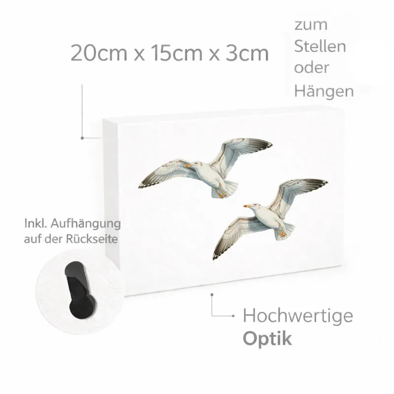 Möwen im Flug Holzbild in 20x15 cm zum Stellen oder Aufhängen maritim