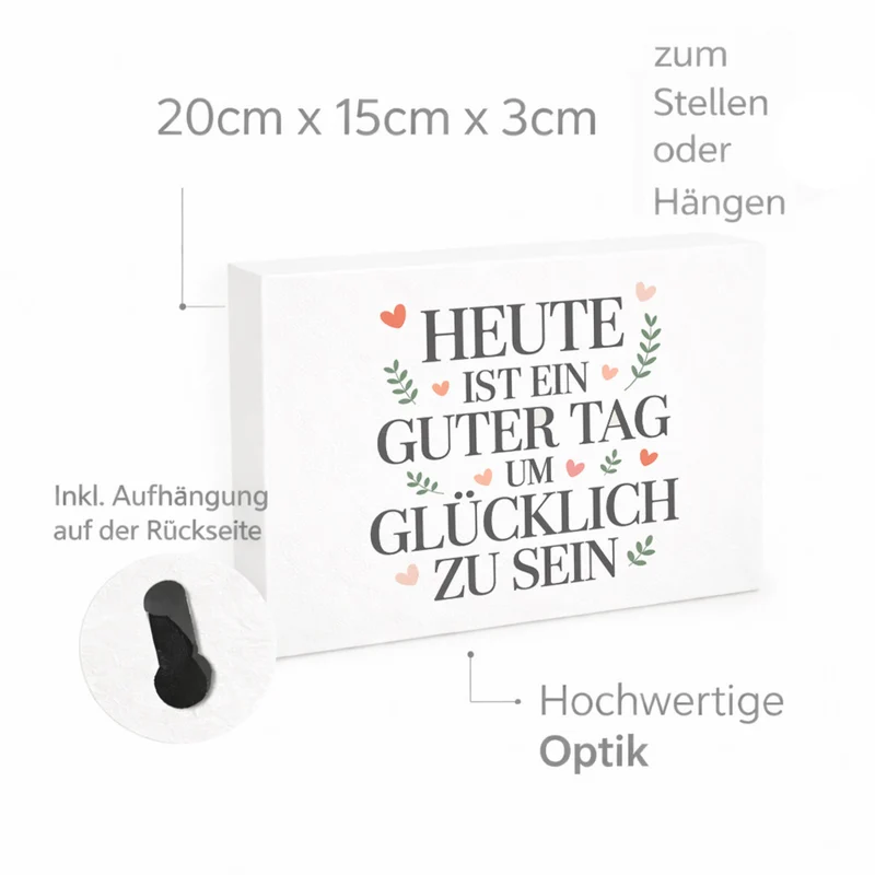 Heute ist ein guter Tag um glücklich zu sein Holzbild in 20x15 cm zum Stellen oder Aufhängen