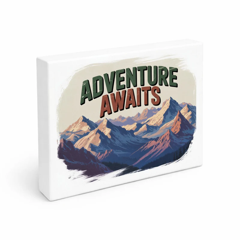 Adventure Awaits Bergpanorama Holzbild in 20x15 cm zum Stellen oder Aufhängen Retro Wanddeko