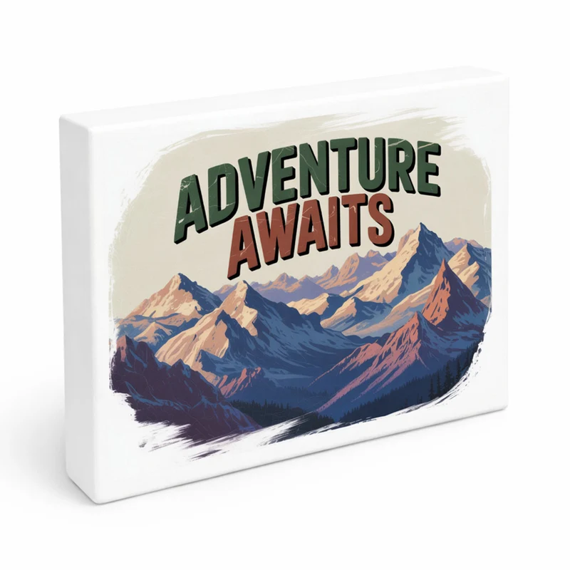 Adventure Awaits Bergpanorama Holzbild in 20x15 cm zum Stellen oder Aufhängen Retro Wanddeko
