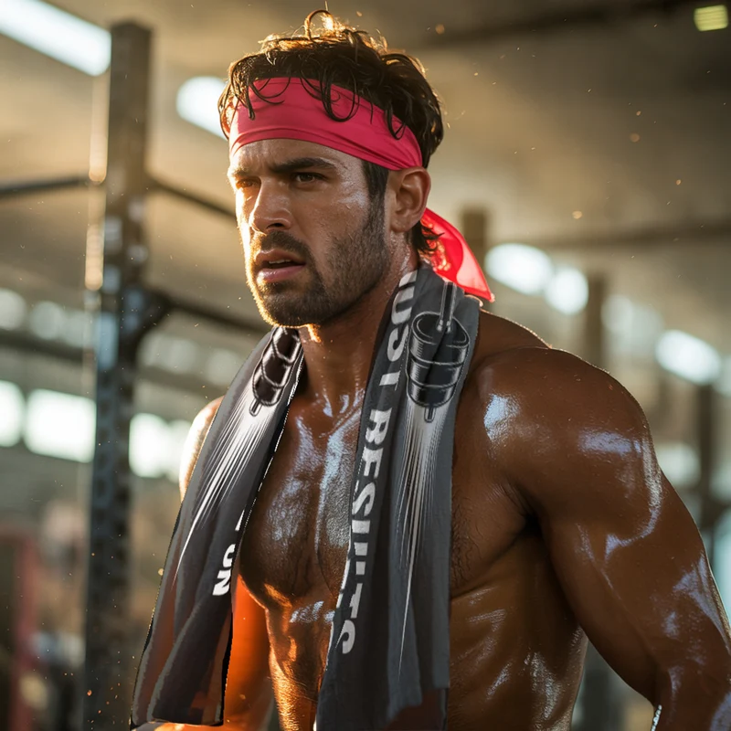 Fitness Eishandtuch mit Hantel - No excuses. Just results.