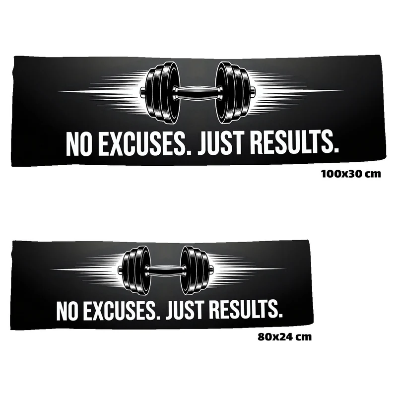 Fitness Eishandtuch mit Hantel - No excuses. Just results.