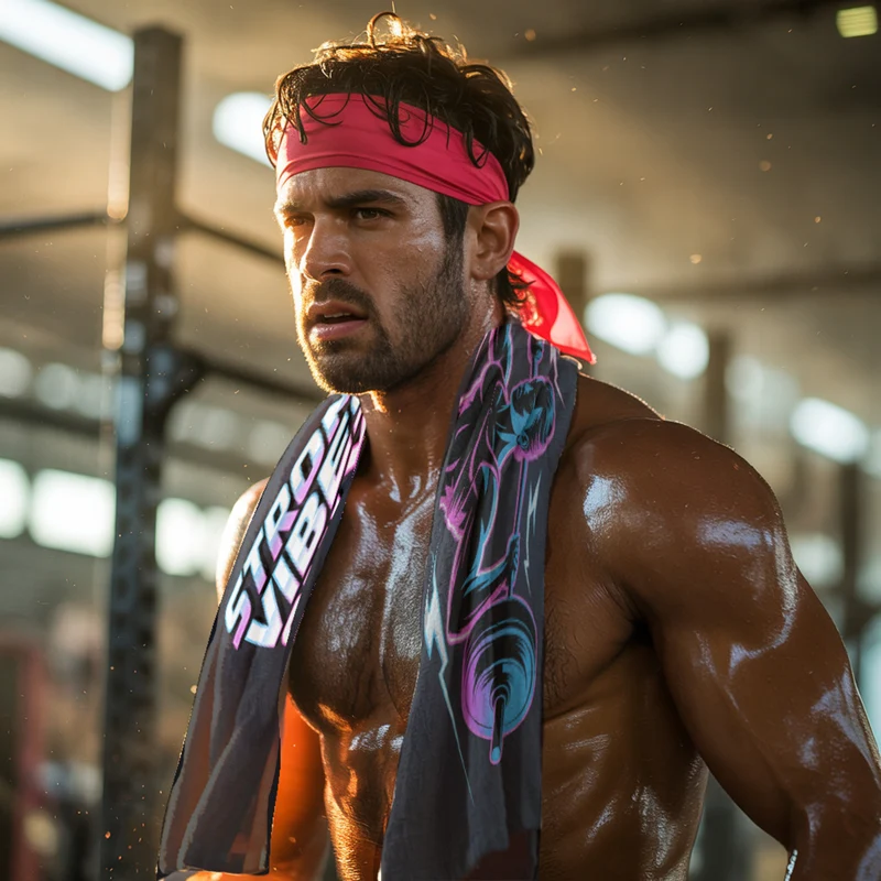 Fitness Eishandtuch mit Gewichtheber - Strong vibes only