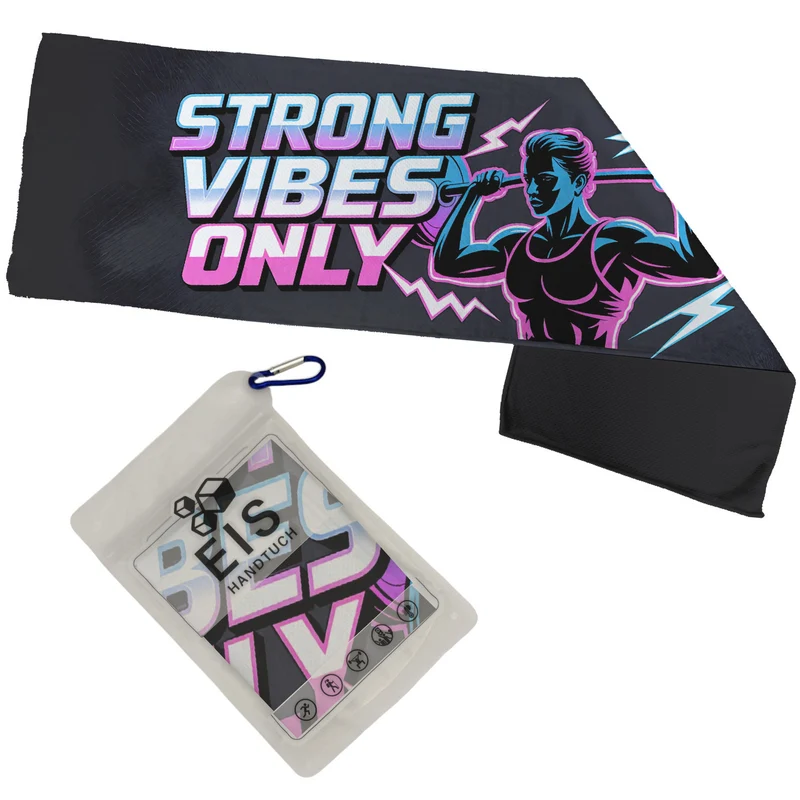 Fitness Eishandtuch mit Gewichtheber - Strong vibes only