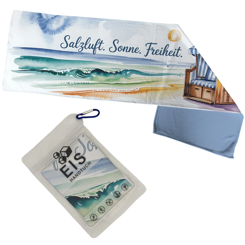 Maritimes Strandkorb Eishandtuch - Salzluft. Sonne. Freiheit.