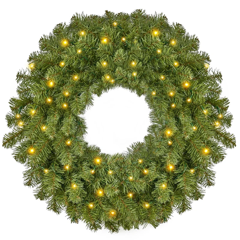 24'' Pre-Lit Christmas Wreath with Warm Lights