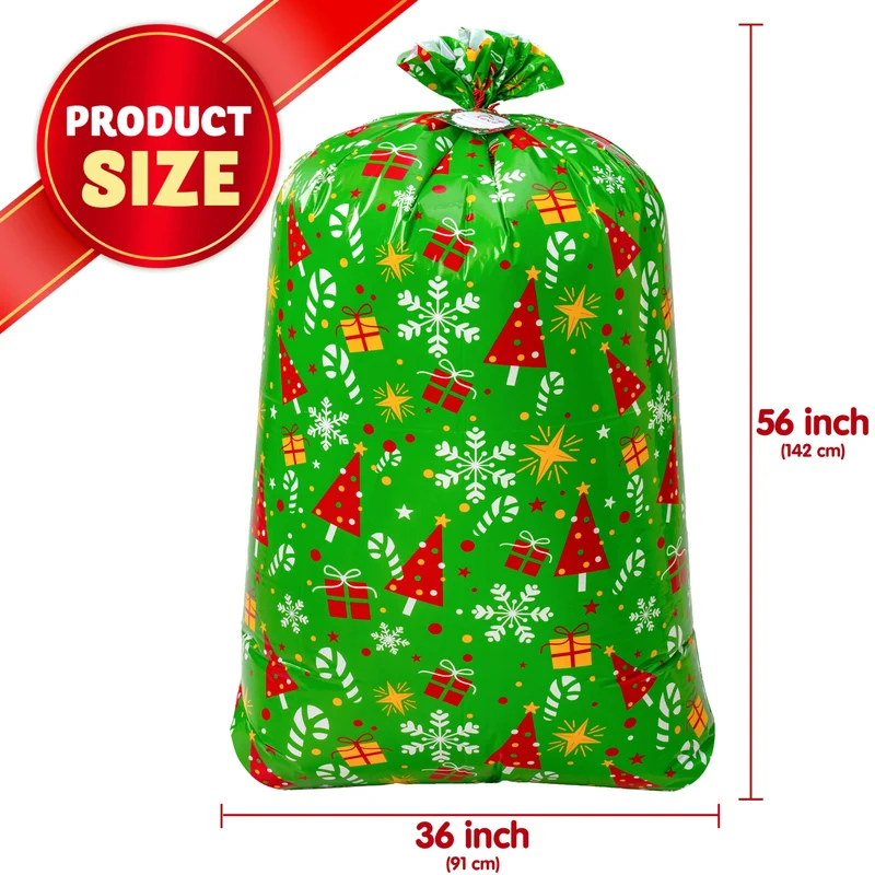 2PCS Large Red & Green Christmas Holiday Plastic Gift Bags