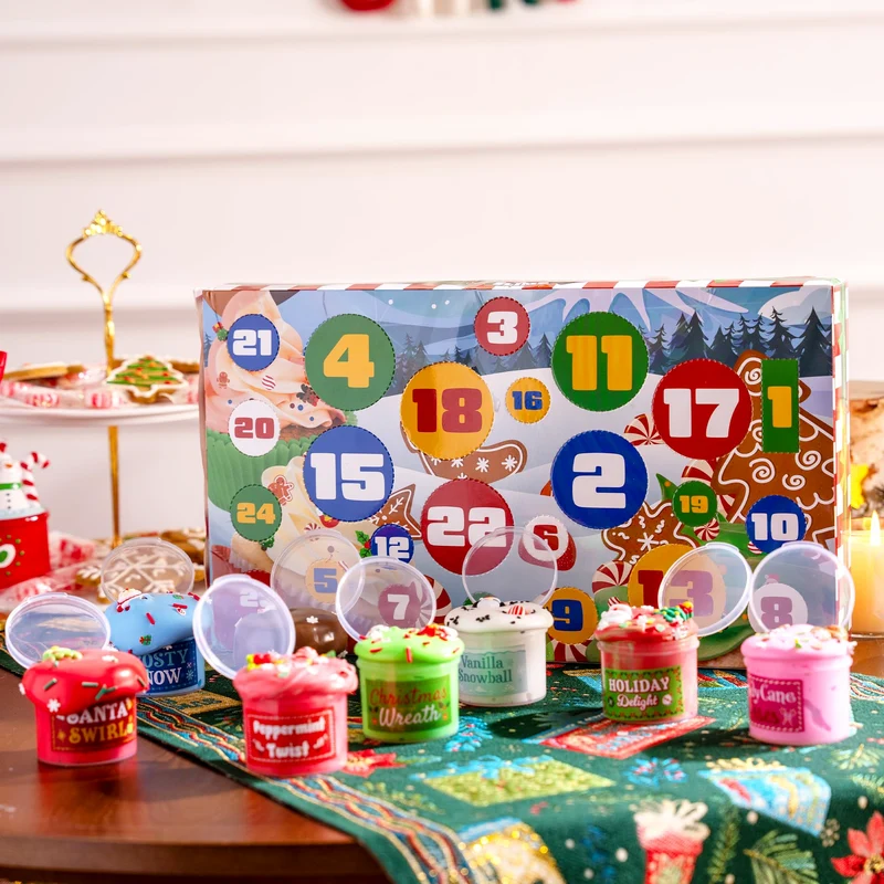 Dessert Slime Advent Calendar, 24 Days Christmas Countdown Calendar Kit