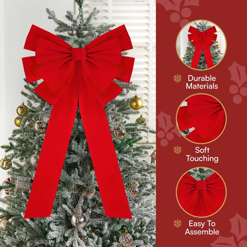 1PCS Extra Large Red Velvet Bow for Christmas 35" x 18"