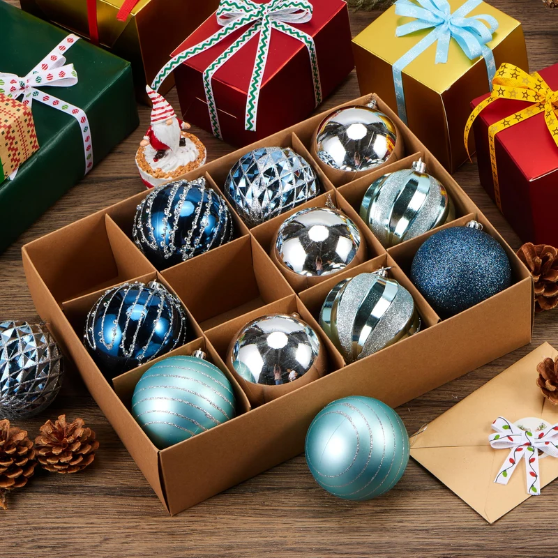 12 Pcs 3.15'' Blue Silve Christmas Balls Ornaments Set