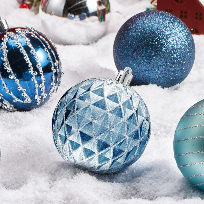 12 Pcs 3.15'' Blue Silve Christmas Balls Ornaments Set