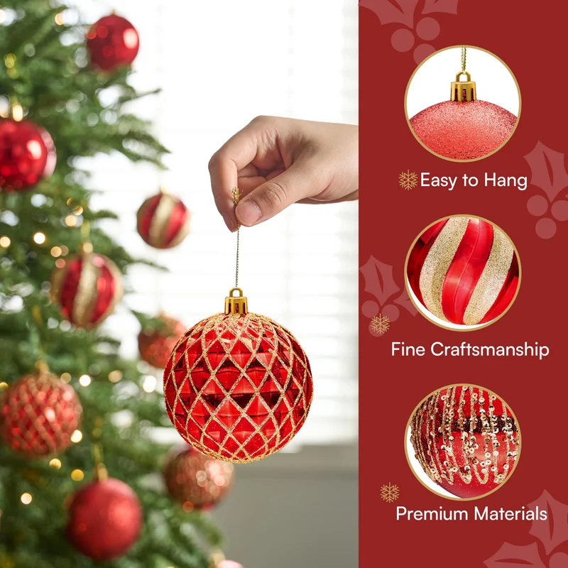 12 Pcs 3.15'' Red Gold Christmas Balls Ornaments Set