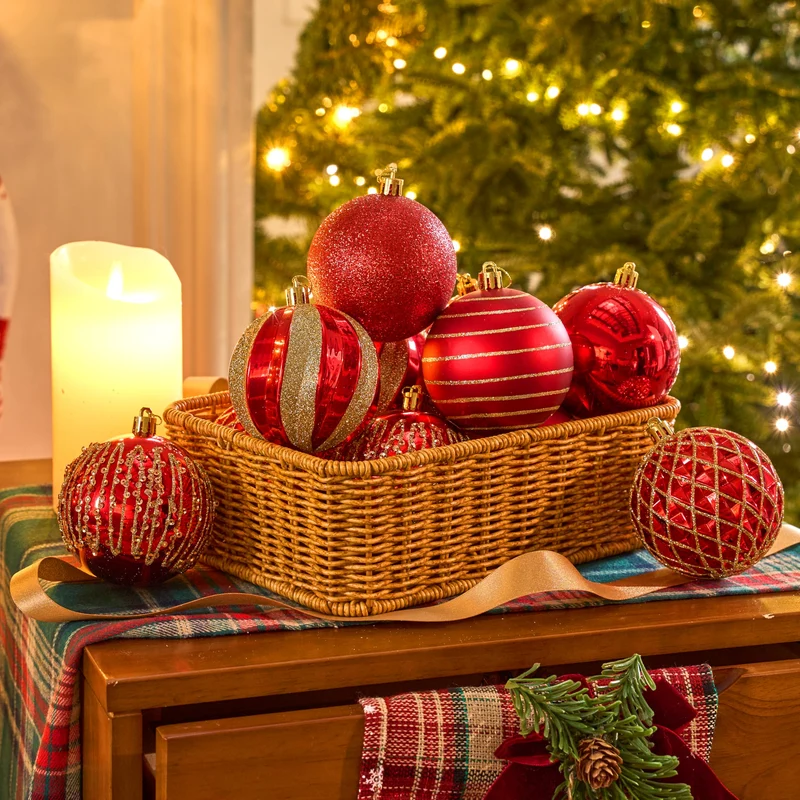 12 Pcs 3.15'' Red Gold Christmas Balls Ornaments Set