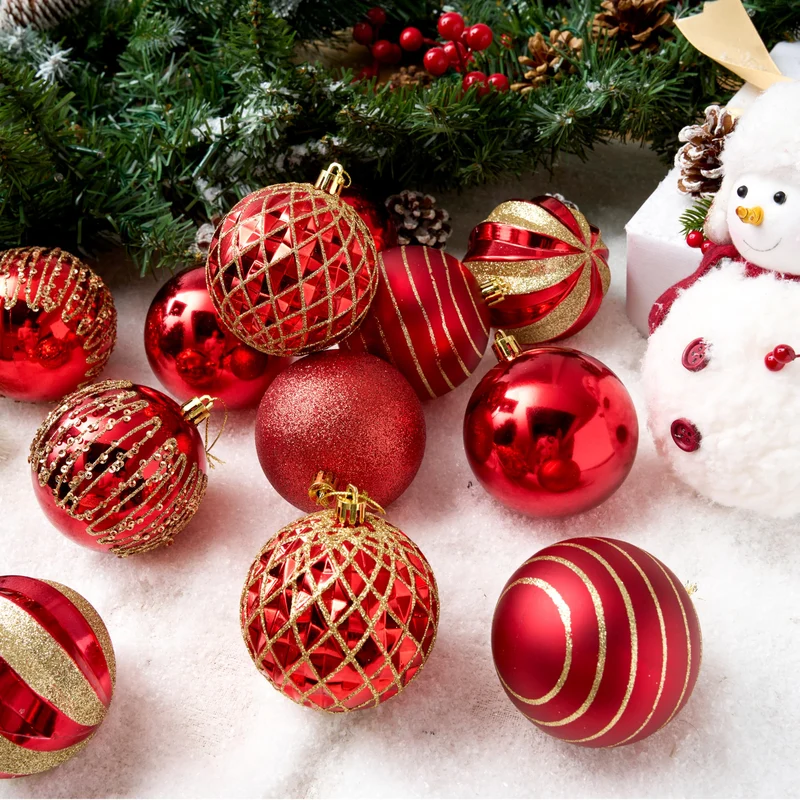 12 Pcs 3.15'' Red Gold Christmas Balls Ornaments Set
