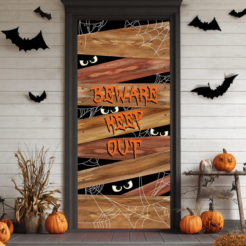 Wooden Board Spider Web Halloween Door Cover Decor