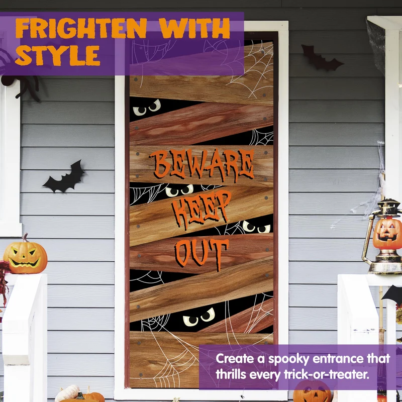 Wooden Board Spider Web Halloween Door Cover Decor