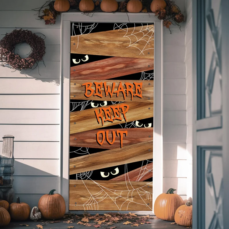 Wooden Board Spider Web Halloween Door Cover Decor