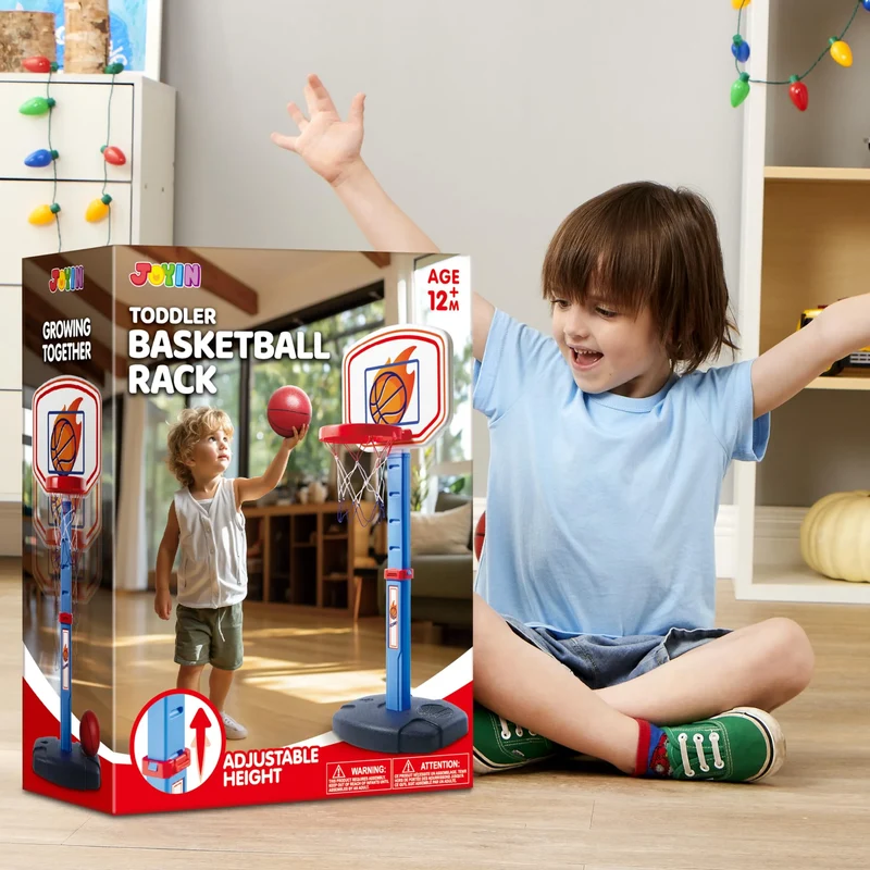 Toddler Basketball Arcade Game Set, Adjustable Basketball Goal with 4 Balls for Kids