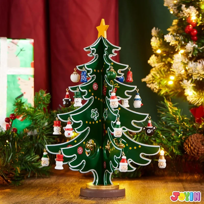 Christmas Advent Calendar Tabletop Wooden Christmas Tree and 24 Ornaments