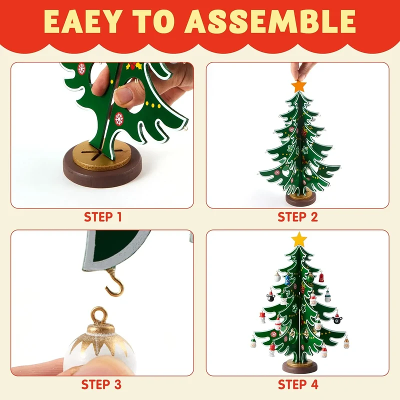 Christmas Advent Calendar Tabletop Wooden Christmas Tree and 24 Ornaments