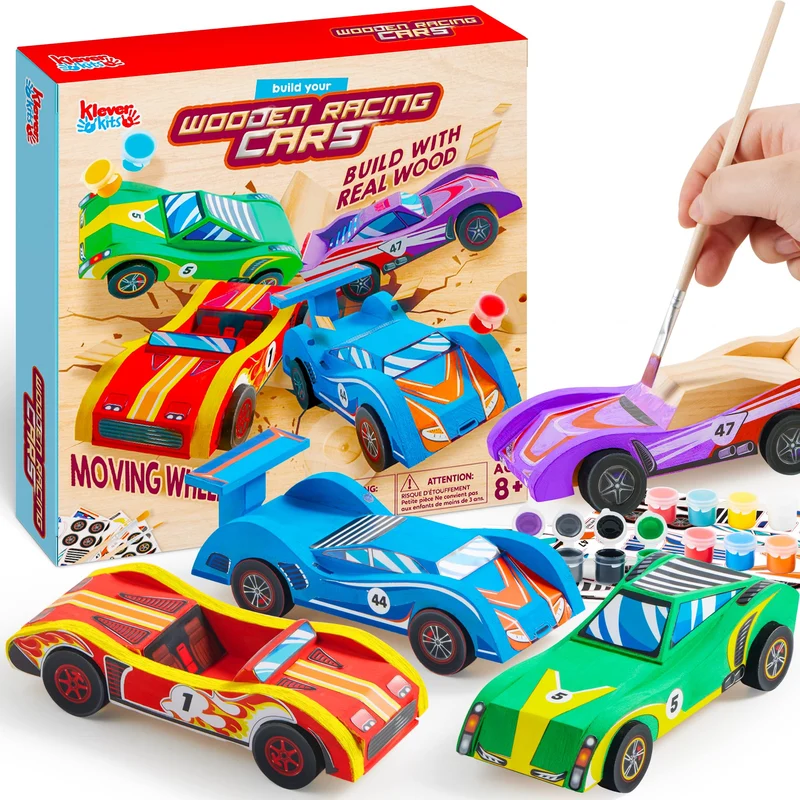 4 DIY Wooden Race Cars-Build & Paint Your Own Wood Craft Kit