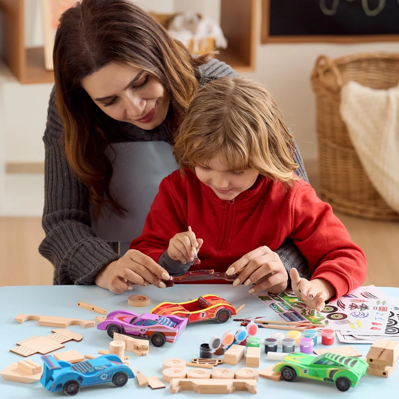 4 DIY Wooden Race Cars-Build & Paint Your Own Wood Craft Kit