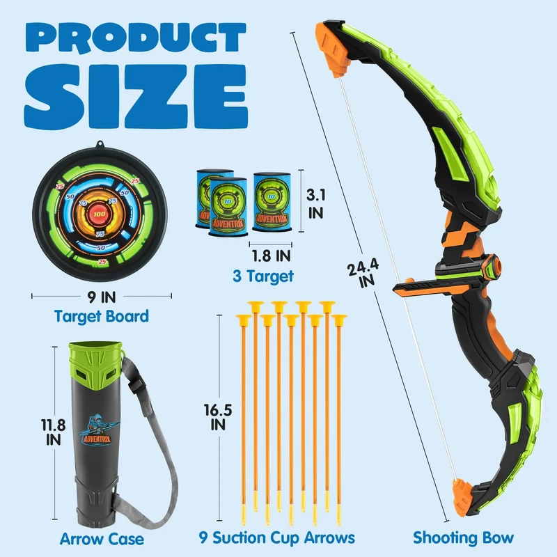 Kids LED Light Up Archery Toy Set with Suction Cup Arrows, Target & Arrow Case