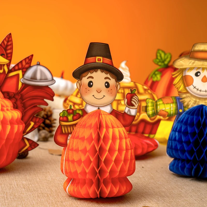 9 Pcs Thanksgiving Honeycomb Decorations Set