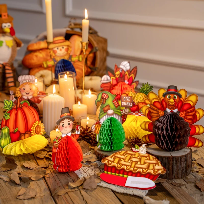 9 Pcs Thanksgiving Honeycomb Decorations Set