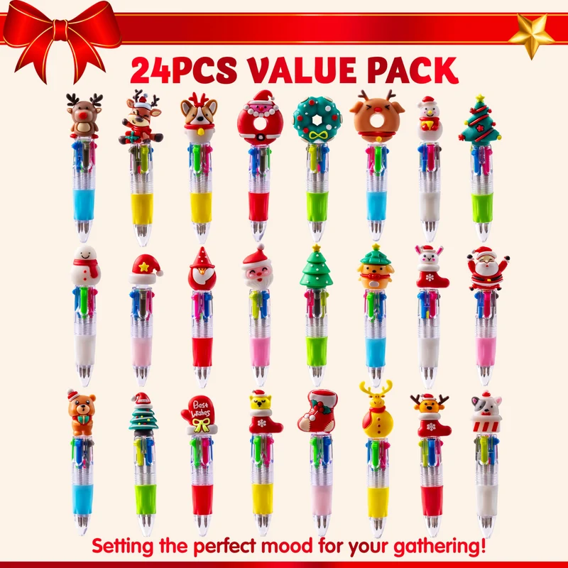 24 PCS Christmas Multicolor Pens Bulk For Kids