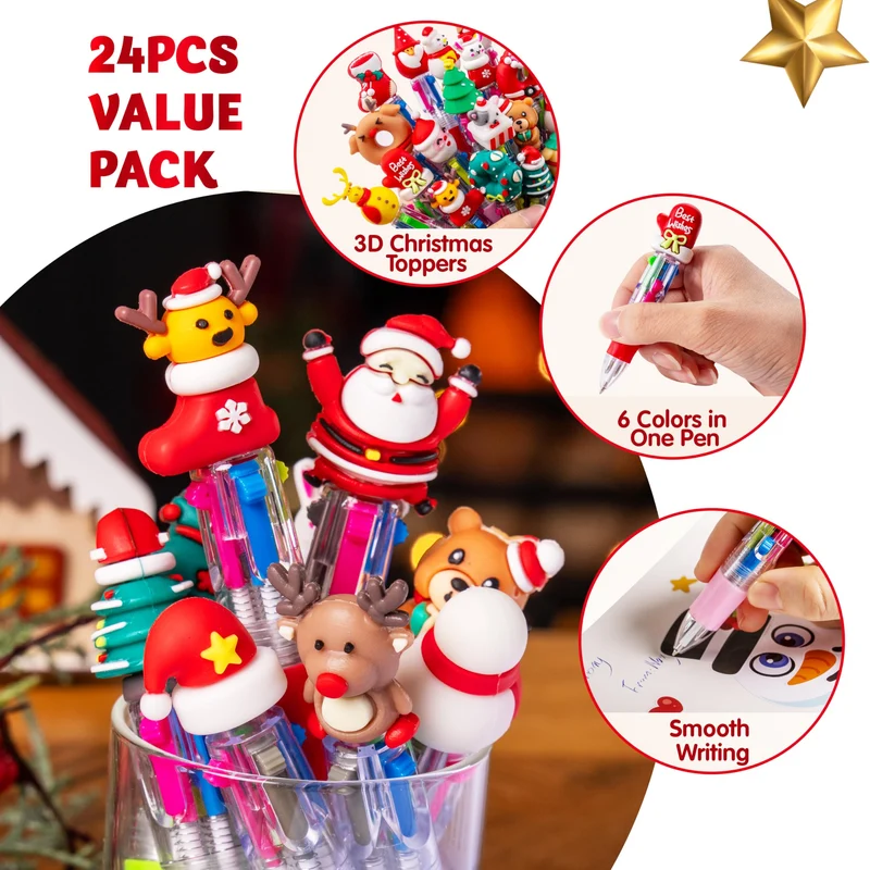 24 PCS Christmas Multicolor Pens Bulk For Kids